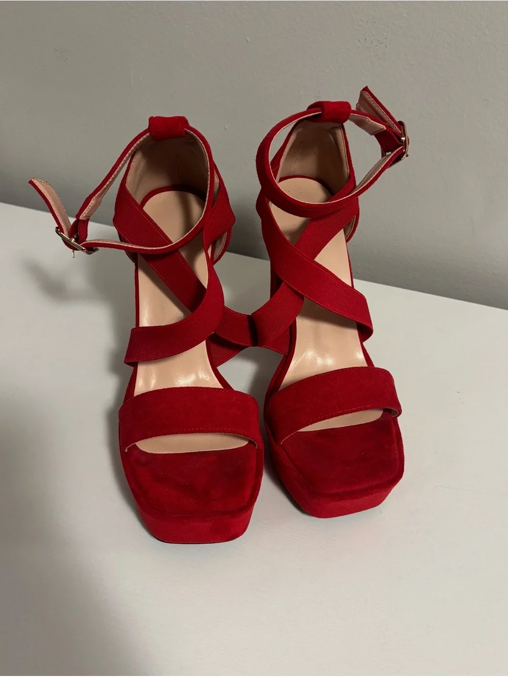 Red Platform Block Heels - Women